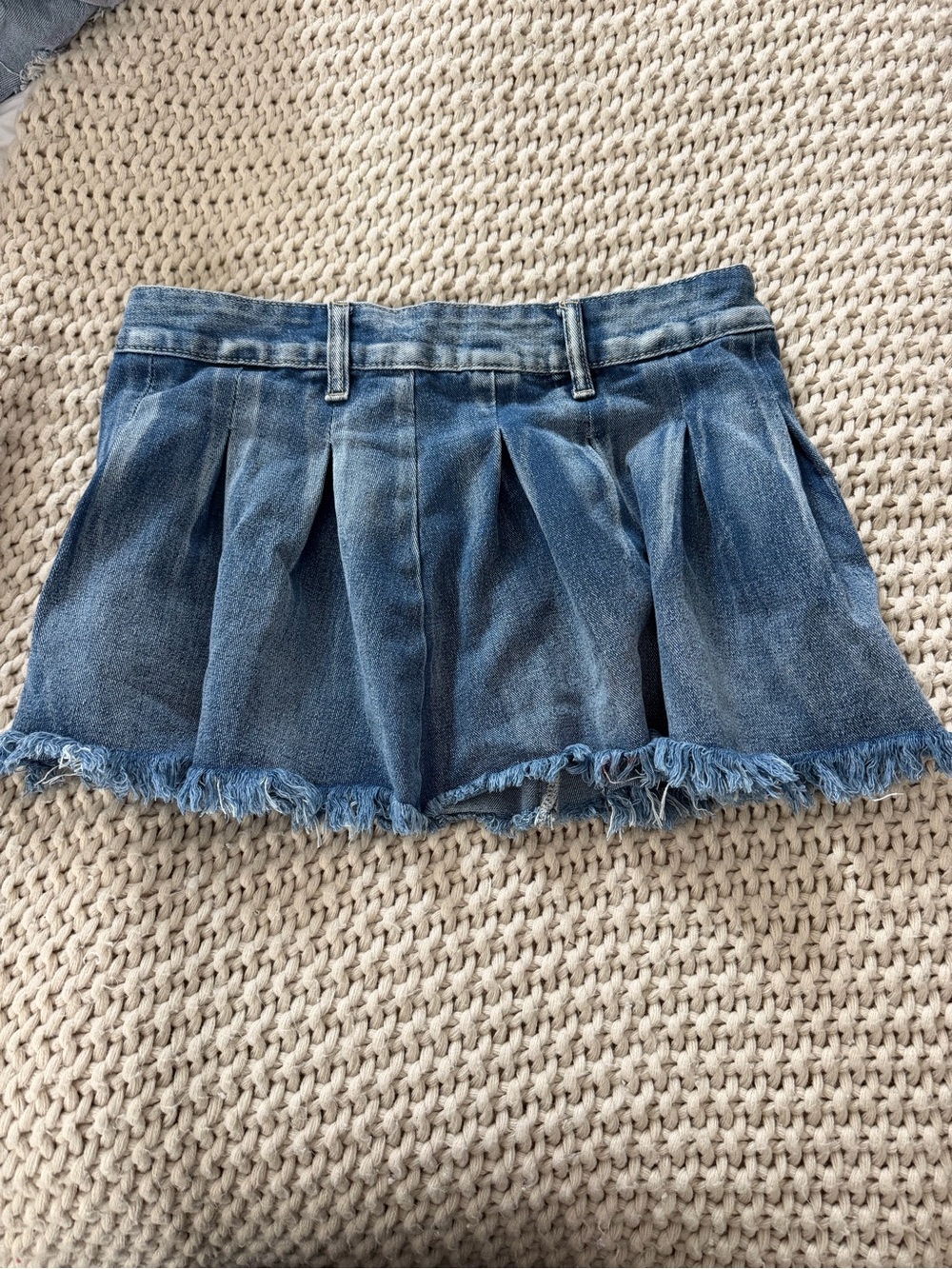 Forever 21 Blue Denim Pleated Mini Skirt with Frayed Hem